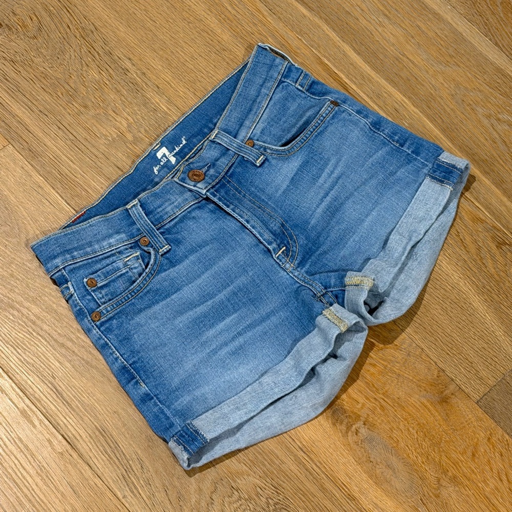 7 For All Mankind Denim Cuffed Shorts Size 23 - Picture 2 of 8
